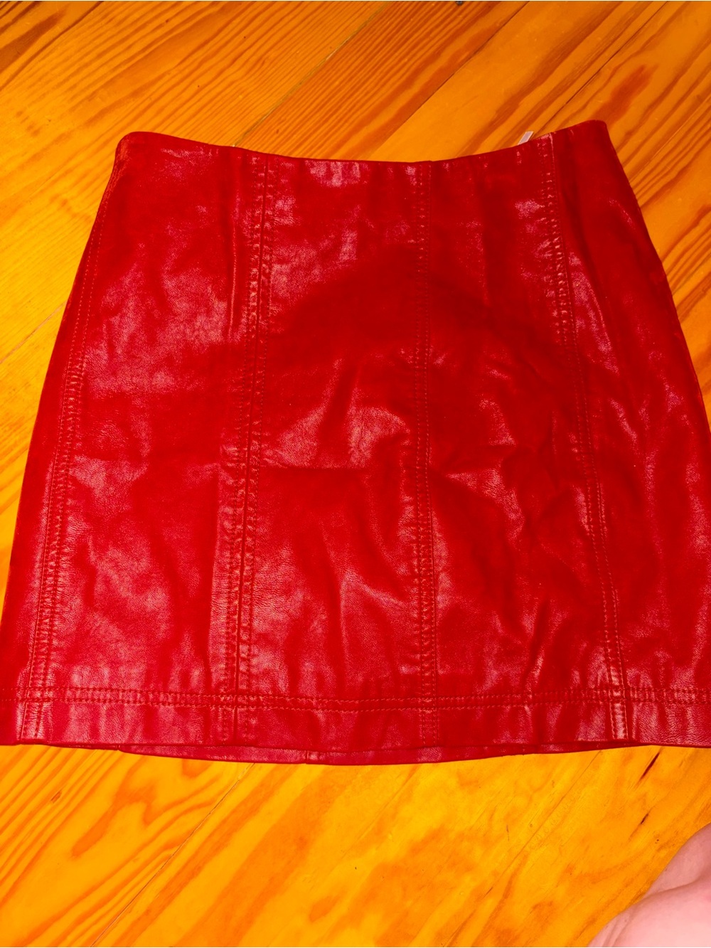 Free People Red Faux Leather Mini Skirt